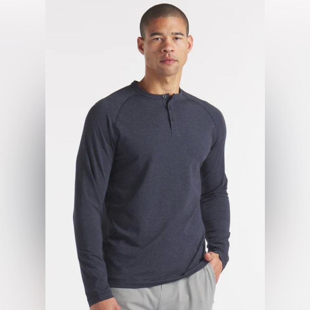 Public Rec- Go To‎ Long Sleeve Henley- Heather Navy- XXL- Like New!!